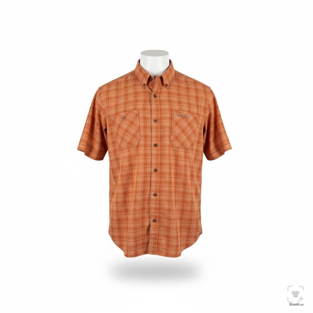 Orvis Shirt Mens XL Orange Plaid Short Sleeve Button Up Ventilated Outdoor